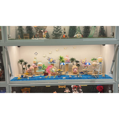 玄关展示柜微缩迷你盲盒造景diy适用泡泡玛特labubu沙滩海洋造景