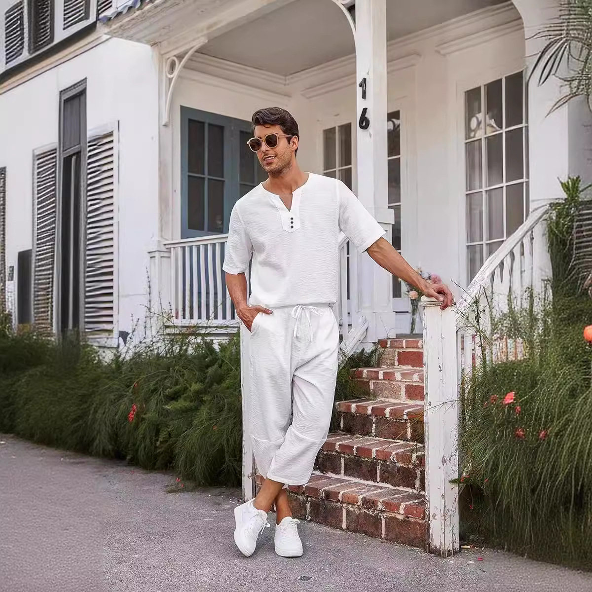 남성 봄 무지 반팔 2 종 세트 남성 봄 정장