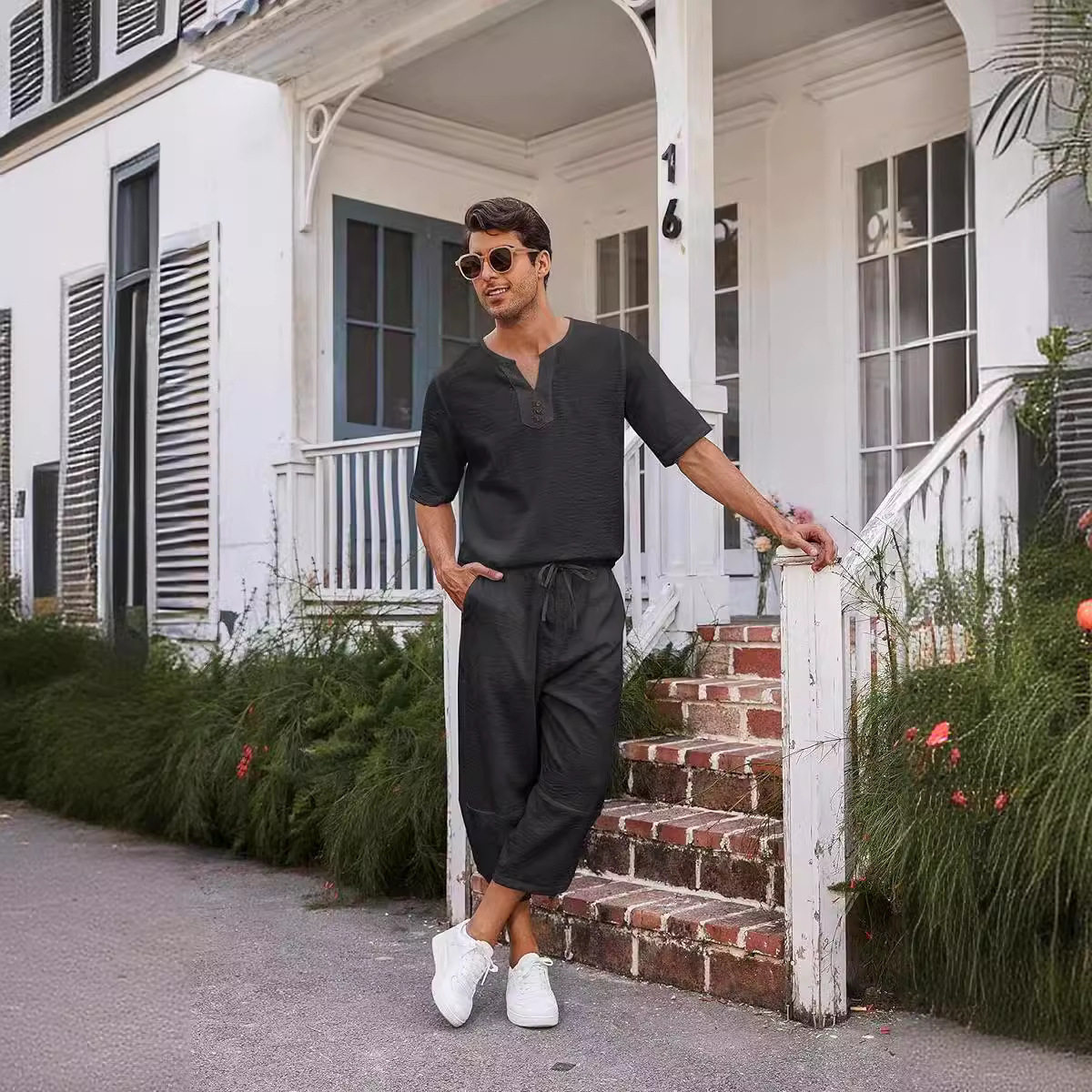 남성 봄 무지 반팔 2 종 세트 남성 봄 정장