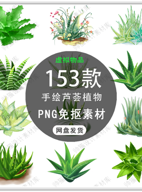 手绘芦荟绿植美容保湿绿色芦荟美容院海报芦荟插画PNG免扣素