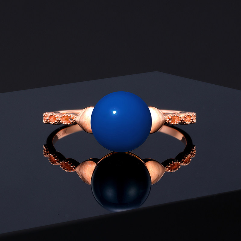 多米矿工多米尼加蓝珀戒指女士琥珀蜜蜡天然18k玫瑰金宝石7mm定制