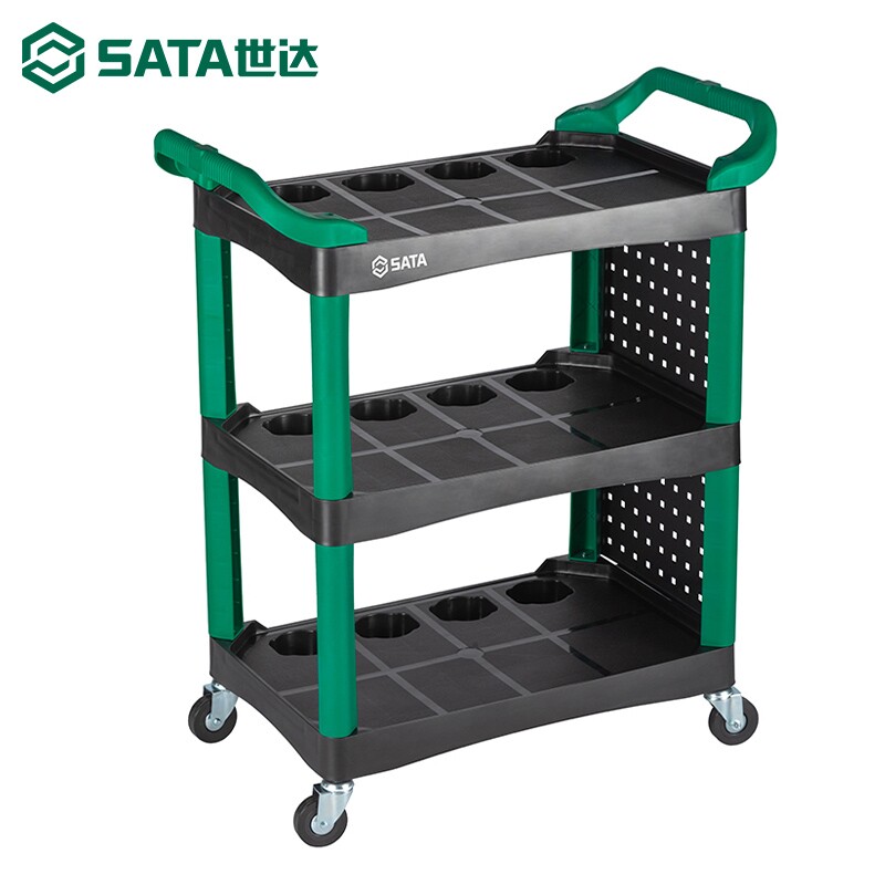 Sata/世达汽修工具车塑料小推车多功能三层柜零件车汽车间维修用