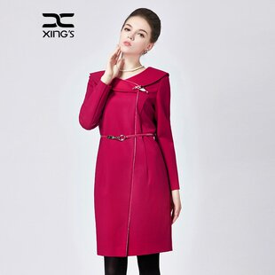 邢氏女装 春秋新款中长款修身大码裙子女长袖连衣裙妈妈婚庆装