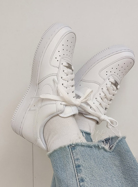 Nike耐克Air Force1经典女子空军AF1纯白色休闲板鞋DD8959 DH2920