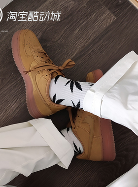 Nike耐克Air Force1经典女子空军AF1小麦色休闲板鞋BQ5485 FZ7372