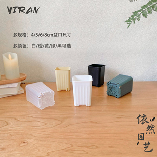 热卖 矮胖多肉塑料花盆扦插儿童种植白色方口盆加厚控根透明可涂鸦