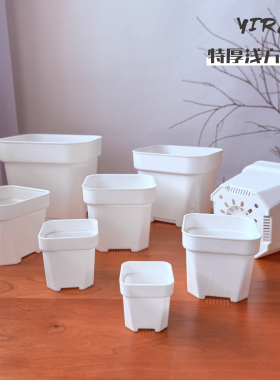 热卖升级特厚多肉花盆塑料矮方盆育苗省土迷你大小口径扦插黑白方