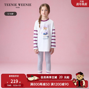 条纹袖 TeenieWeenie 女童经典 25年新款 圆领印花T恤 Kids小熊童装
