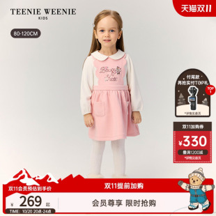 TeenieWeenie Kids小熊童装舒适秋冬季女宝宝假两件娃娃领连衣裙