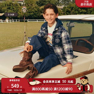 式 TeenieWeenie 秋冬男童连帽格纹衬衫 25年新款 棉服 Kids小熊童装