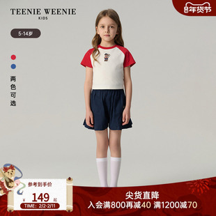 TeenieWeenie Kids小熊童装25年款女童撞色插肩短袖圆领T恤打底衫