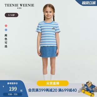 T恤打底衫 TeenieWeenie Kids小熊童裝 25夏女童花邊彩條圓領短袖