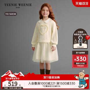 TeenieWeenie Kids小熊童装26年秋新款女童甜美学院风网纱连衣裙