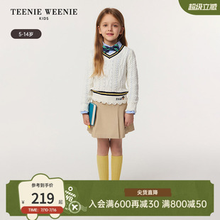TeenieWeenie Kids小熊童装舒适女童经典学院风花边V领套头毛衣
