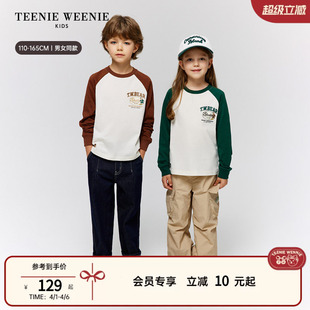 款 TeenieWeenie Kids小熊童装 舒适秋季 T恤 男女童撞色插肩长袖