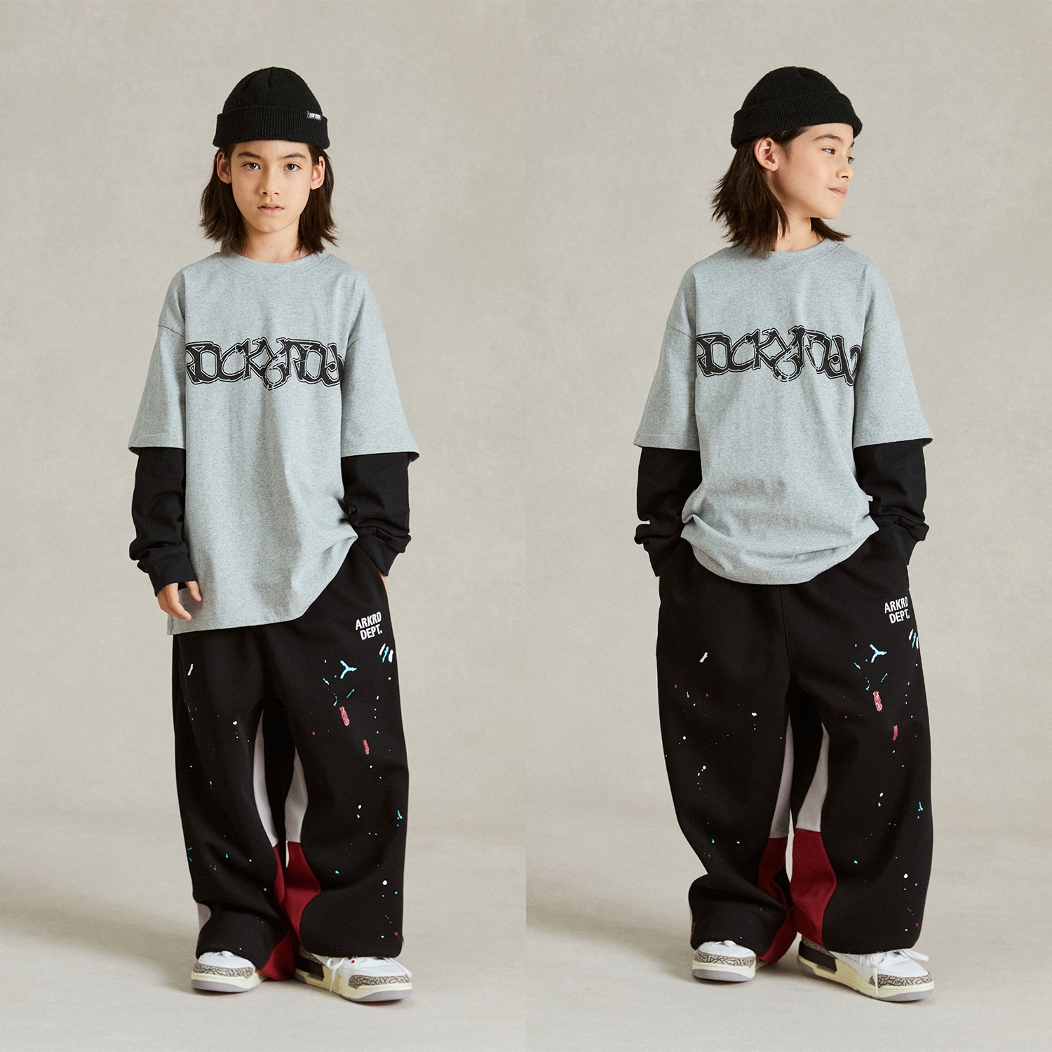 ROCKYROAD童装新款美式字母印花假两件拼接长袖卫衣打底衫休闲裤