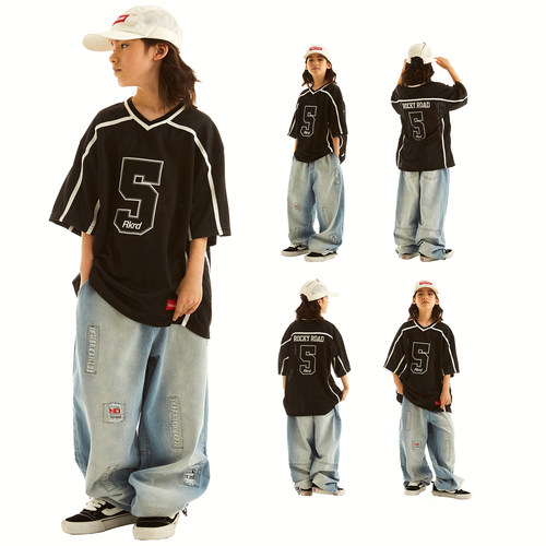 ROCKYROLAD童装少儿街舞演出服5号球服套装hiphop街舞潮服短袖