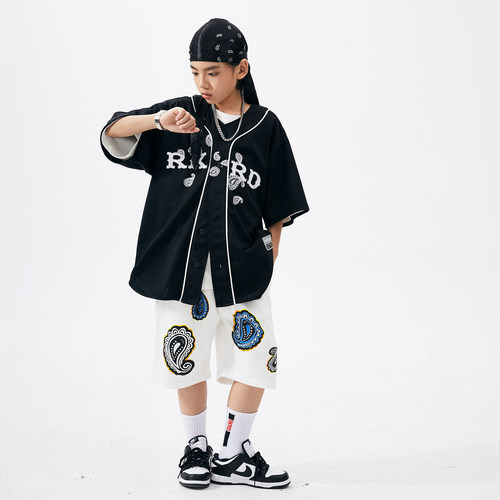 ROCKYROAD 街舞儿童潮服嘻哈短袖衬衫短裤套装儿童表演演出潮服酷
