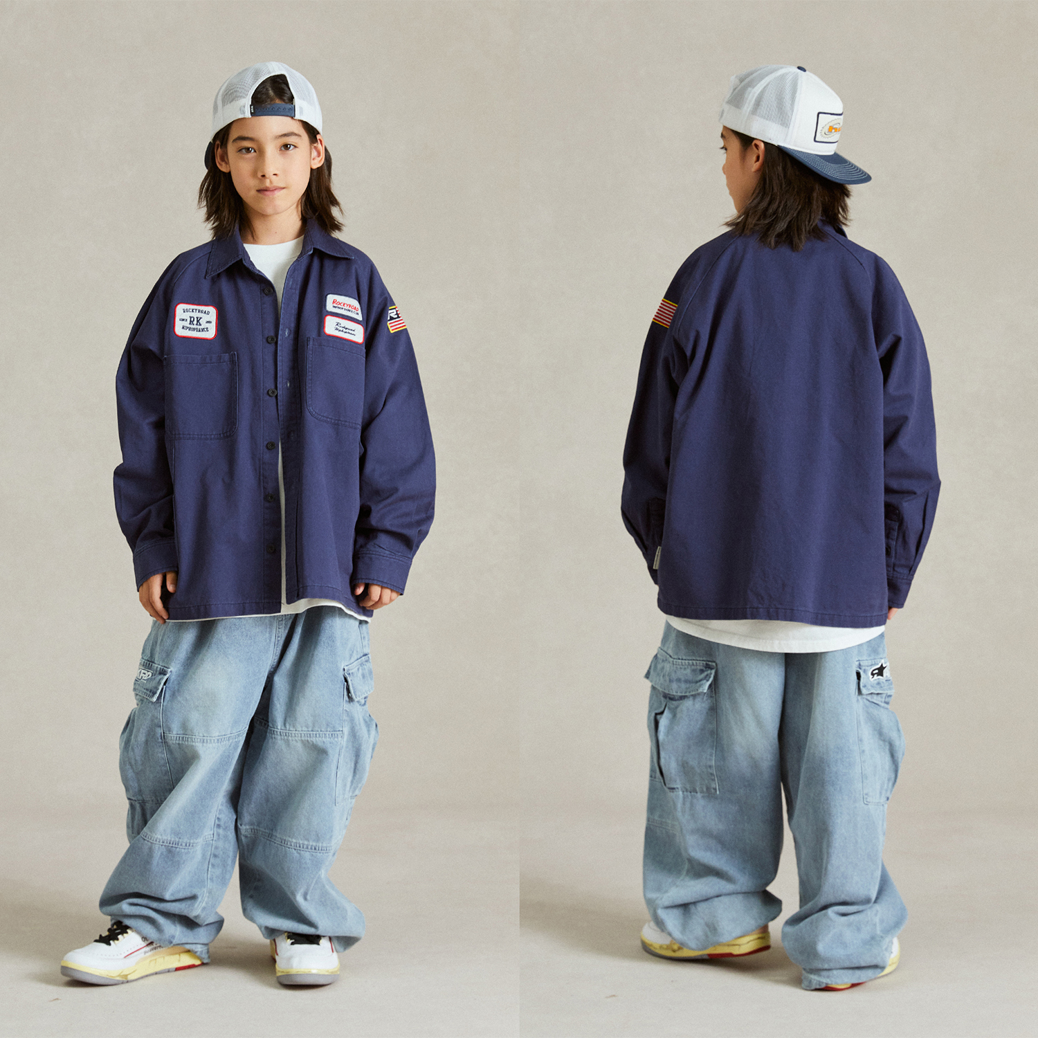 ROCKYROAD童装儿童街舞演出服字母印花长袖衬衫hiphop街舞潮服