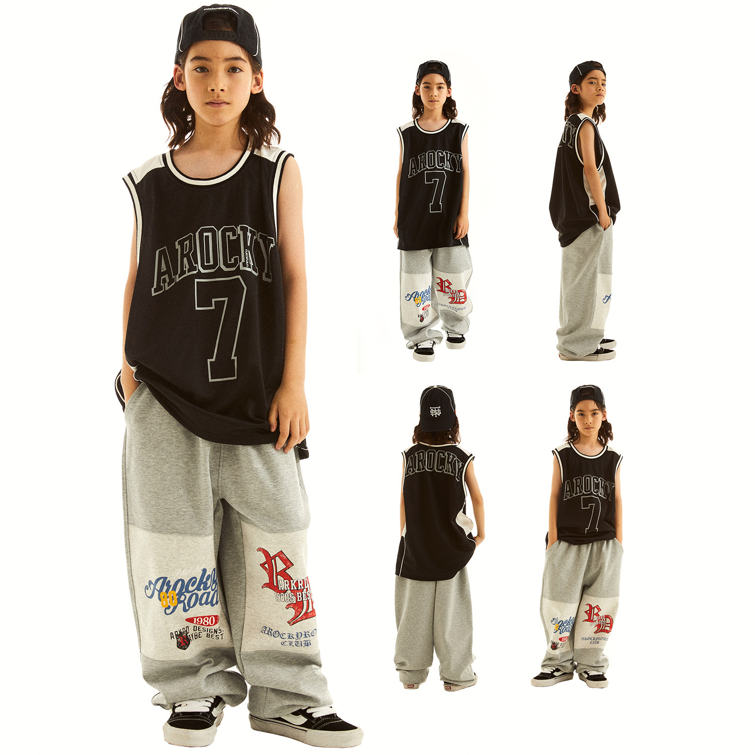 ROCKYROAD童装美式高街潮流短袖背心球服街舞运动黑白拼数字7背心