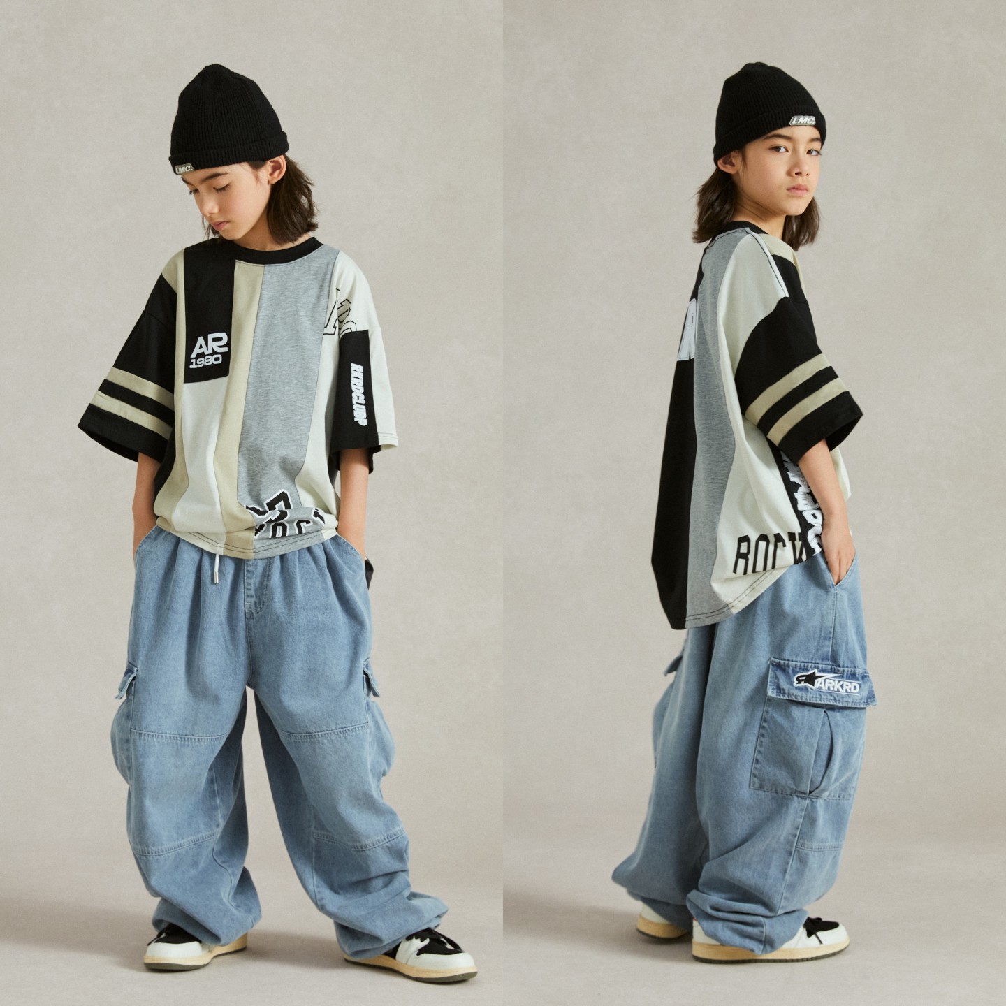 ROCKYROAD街舞少儿演出服拼接字母印花短袖套装hiphop街舞潮服图片