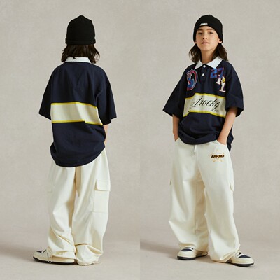 ROCKYROAD童装夏季翻领拼接撞色POLO衫短袖复古美式字母刺绣上衣