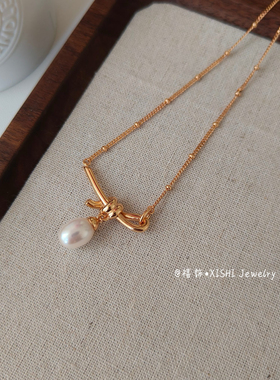 「禧饰」珍珠项链小众设计通体925银镀金绳结项链