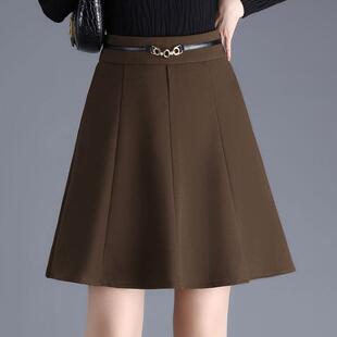 咖色毛呢半身裙女A字短裙春秋高腰小个子伞裙2025秋冬季新款裙子