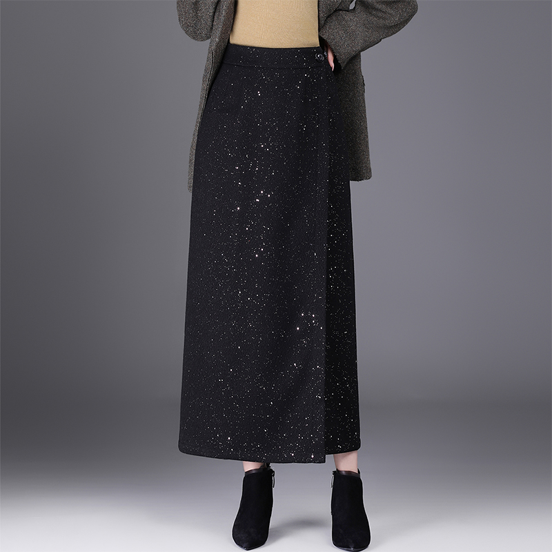 毛呢一片式黑色冬裙半身裙