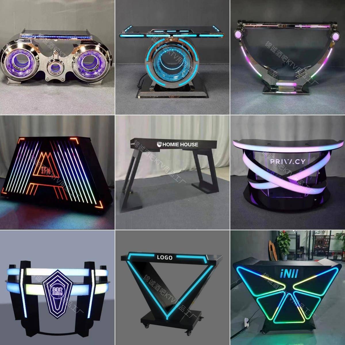 定制酒吧DJ台打碟桌LED发光桌升降台KTV台可移动亚克力包厢派对