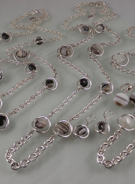 经典玉石耳夹长项链耳环