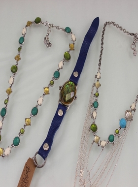 经典宝石做旧藏银风格项链手镯