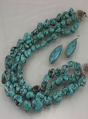 不规则松石真石重工项链耳环