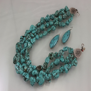 12FC 仅此一批C1 中古货 LB品牌打标不规则松石真石重工项链耳环