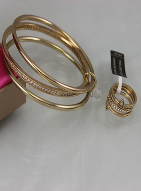 轻奢镶钻锆石铜制层次手镯戒指