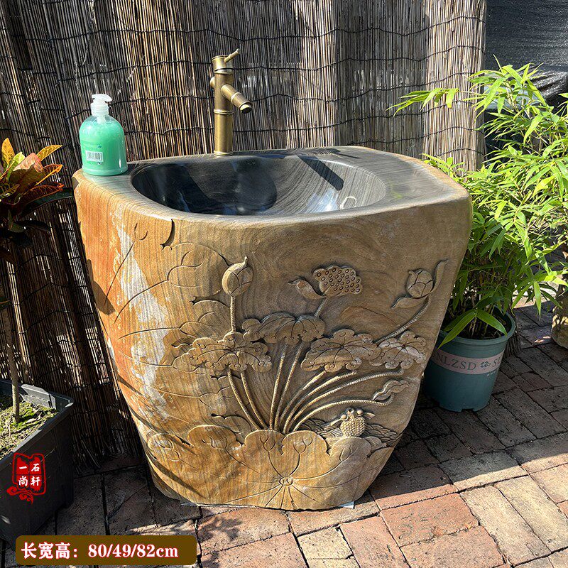 庭院户外原石一体艺术洗手池