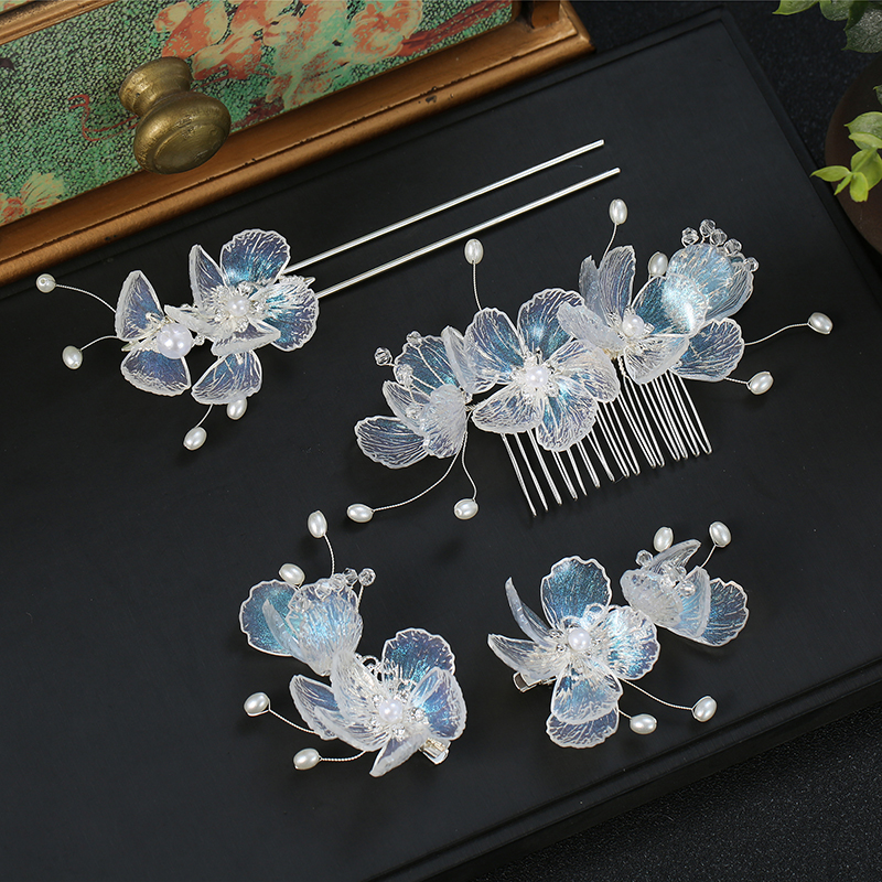 汉服头饰渐变琉璃对夹古风发钗插梳全套古装配饰旗袍盘发簪子饰品