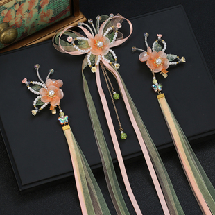 汉服头饰女儿童古装仙气发夹发饰女童古风飘带配饰夹子蝴蝶发卡女