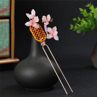 粉色桃花窗花新中式发饰流苏发簪古风汉服头饰秀禾旗袍订婚配饰女