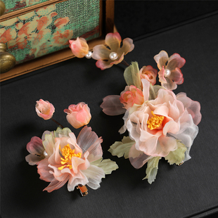 汉服古风头饰发夹软簪盘头发用的发夹绢花发饰后脑勺边夹森系仙美