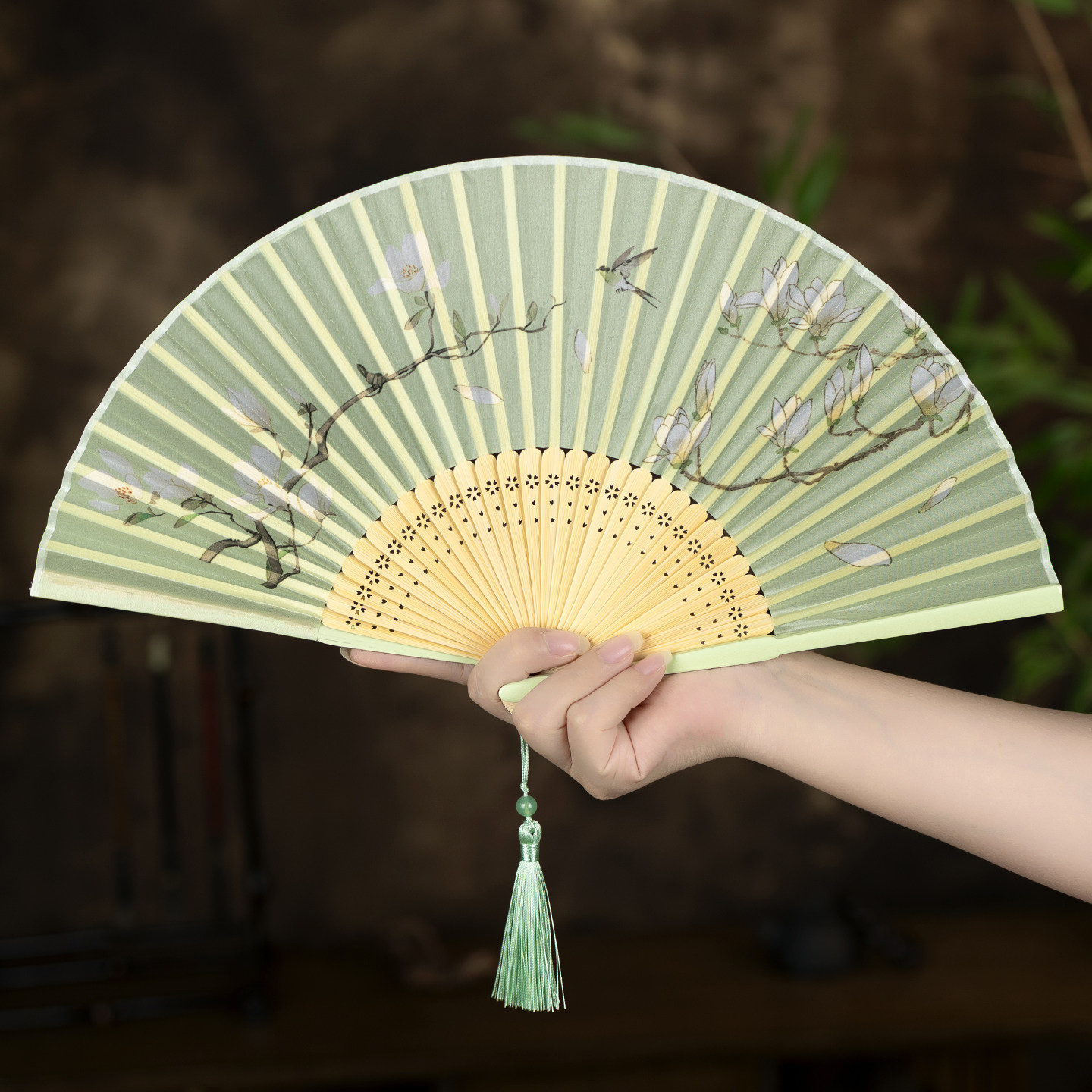 夏季古风中国风折扇夏天汉服旗袍中式扇子儿童折叠舞蹈扇竹扇纳凉