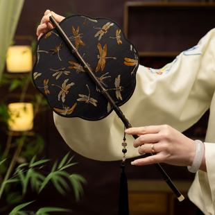 扇子女夏天便携腰扇国风折叠长柄团扇古风拍照舞蹈cosplay汉服扇