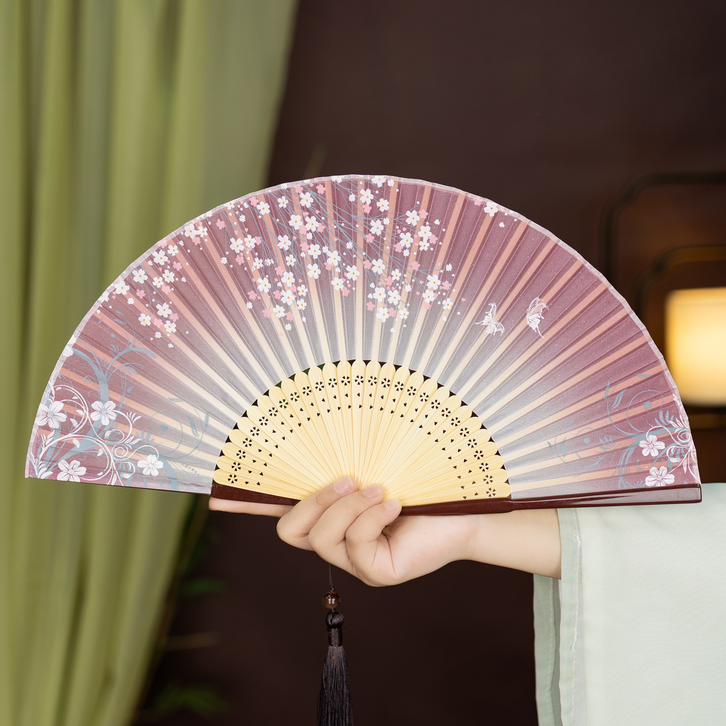 新中式扇子折扇古风扇风折叠扇便携表演樱花小巧专用拍照女跳舞扇