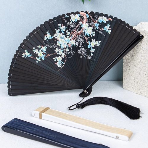 丝艺堂女式手工全竹折扇雕花