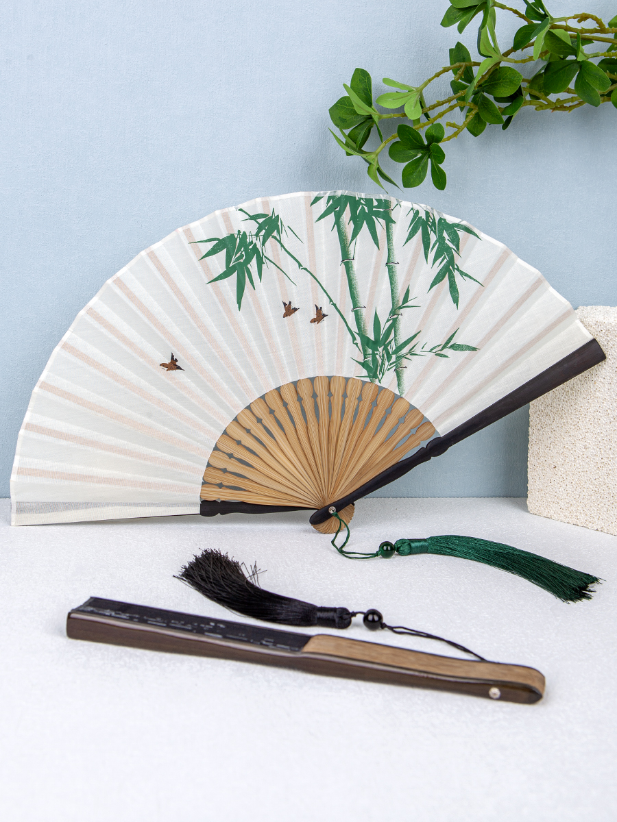 丝艺堂中国风扇子折扇复古风女汉服夏季随身折叠扇子古典棉麻竹扇