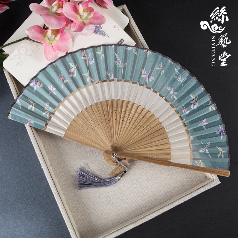 丝艺堂中国风杭州古典女扇 日式古风创意折扇二节丝绸女式折扇子