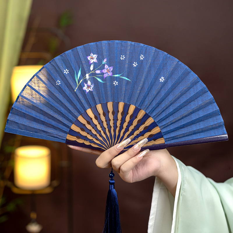 丝艺堂古风棉麻手绘女扇