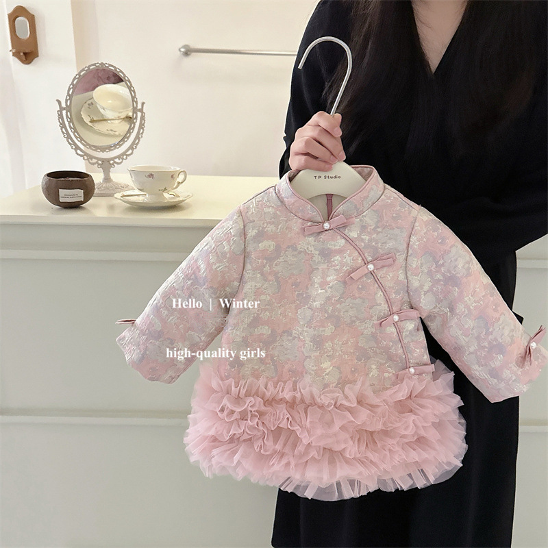 女童网纱中国风旗袍连衣裙