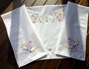 外贸纯棉手绣抽纱美式复古盖巾床头沙发巾植物花卉桌布 82CM 超值