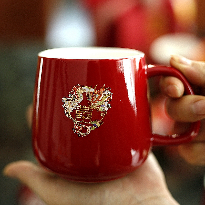 结婚用品陶瓷情侣对杯大肚杯带手柄婚庆婚礼水杯新人礼品礼物对杯